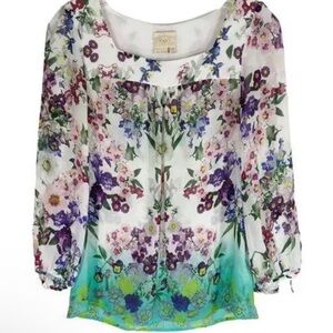 Anthropology Vanessa Virginia 100% Silk Floral Blouse